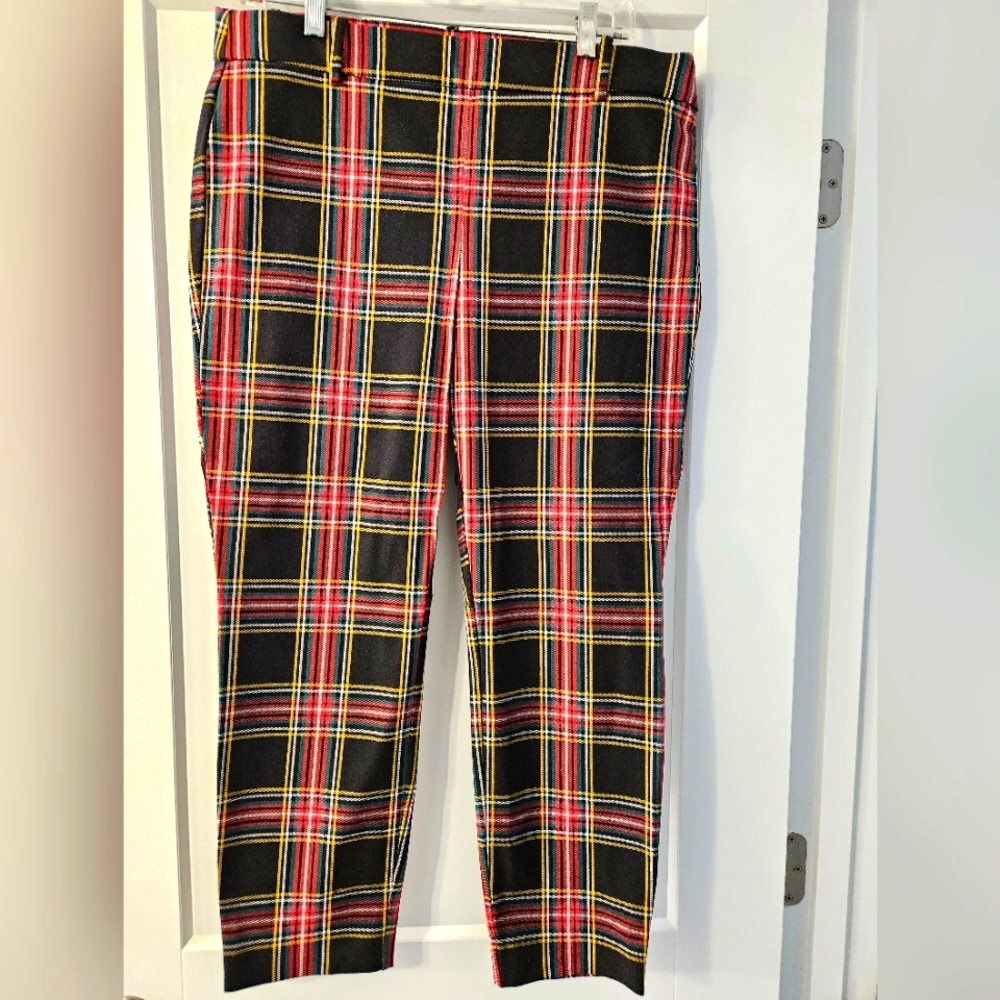 J. Crew Plaid Ankle Pants - Black, Red, Yellow